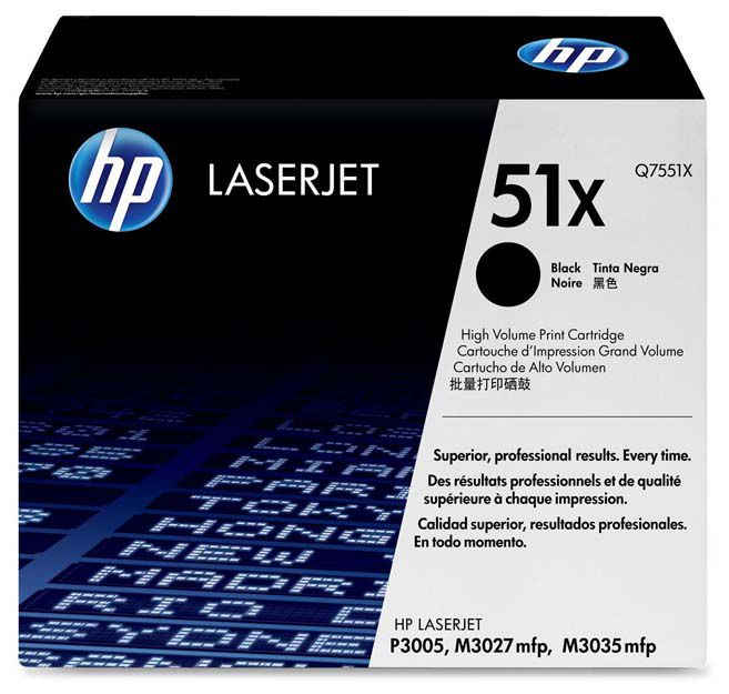 Toner-HP-Q7551X-51X-Negro-13000.jpg Tóner Hp 51X (Q7551X) Negro 13,000 Pag LaserJet P3005 - Imagen 1