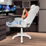 Extingtion Sapp, ergonómica, reclinable 135°, cojín lumbar y cervical, reposapiés, altura ajustable, blanco - Imagen 8