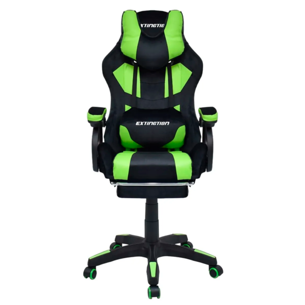 Silla gamer Extingtion Sapp, ergonómica, reclinable 135°, cojín lumbar y cervical, reposapiés, verde
