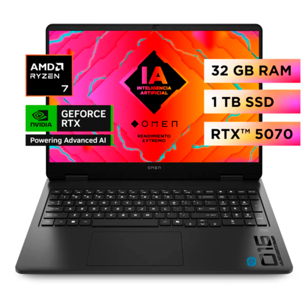 Laptop Gamer Hp Omen 16-ap0003la, amd Ryzen Ai 7, 32gb Ram, 1tb Ssd, geforce 2k, 16" negro Sombra, Windows 11 Home.