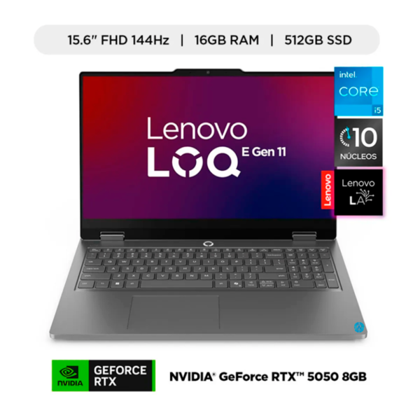 LENOVO | Laptop Gamer Lenovo LOQ Essential 13va Gen Intel Core i5 RTX 5050 16GB RAM 512GB SSD 15.6" FHD 144Hz