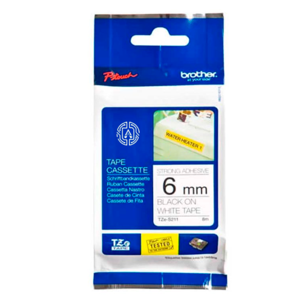 Cinta Brother TZE-S211 Negro Sobre Blanco Industrial 6mm